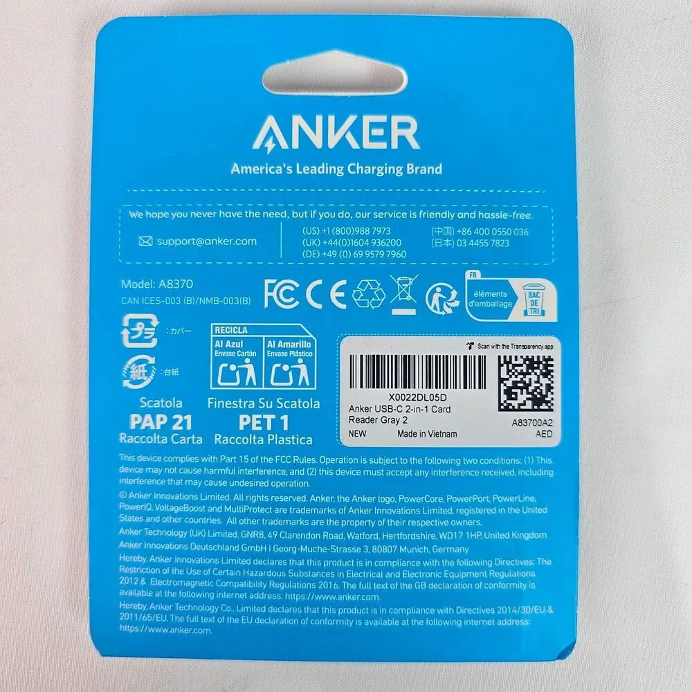 Anker USB-C 2-in-1 SD MicroSD Card Reader Adapter Series 3 Gray New